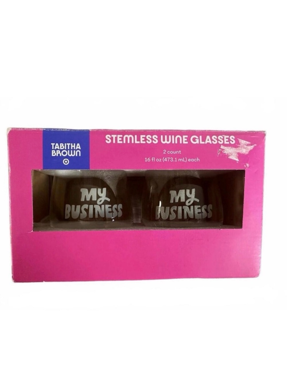 Tabitha Brown Stemless Wine Glasses with "My Business" Print (2-Pack)